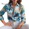 Женская рубашка с лацканами и длинным рукавом, однобортная рубашка с принтом, весна-осень, блузка в пригородном стиле