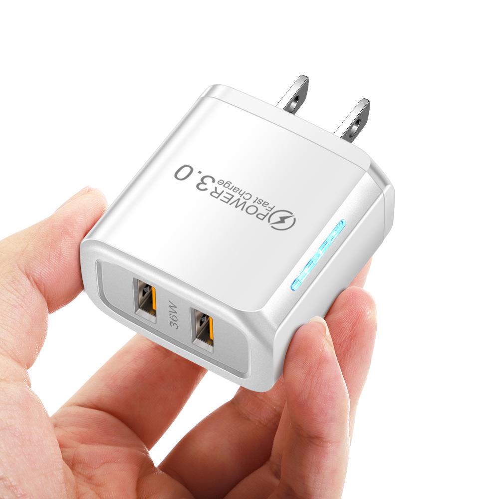 Быстрое зарядное устройство 36 Вт с двумя портами USB и светодиодной индикацией, двойной порт, дорожный адаптер