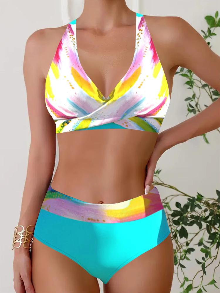 Summer Fashion Design Women's Bikini Two Piece Twisted Printed Swimsuit Tankini and Sports Beachwear S-5XL