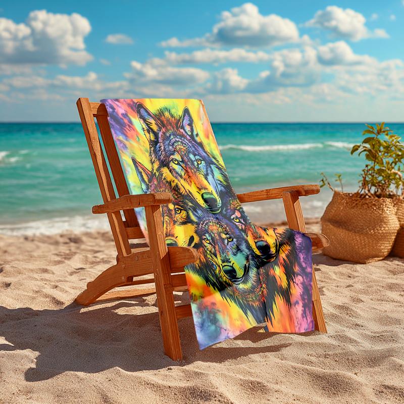 1Pc Wolf Family Portrait Beach Towel Quick Dry Multiuse For Beach Pool Gym Yoga Home Travel Christmas Halloween Xmas Gift G180