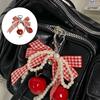 Cherry Plaid Bowknot Keychain With Pearl Lace Accents Durable Metal And Fabric For Bag Charms Gift