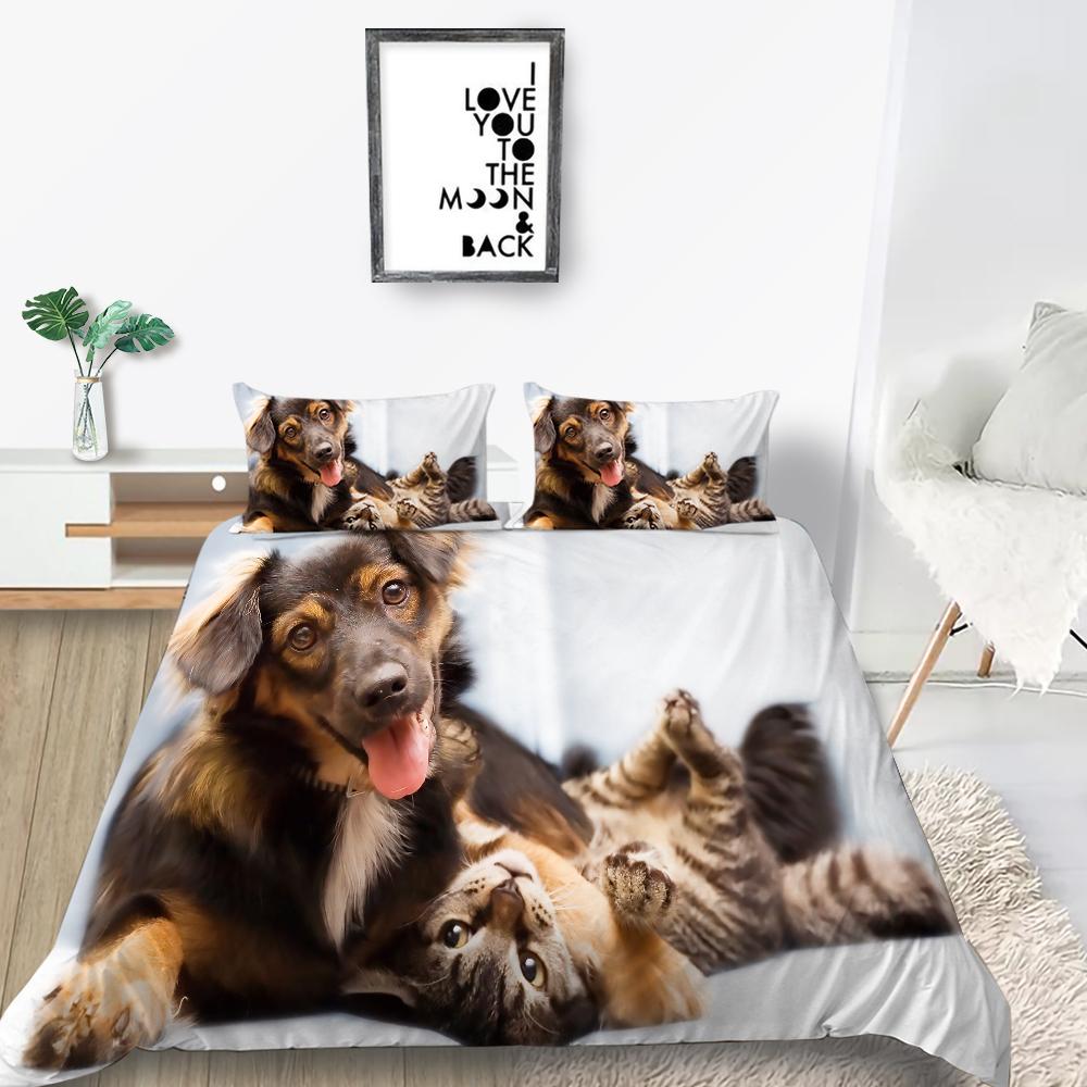 Новая мода Цветок Пододеяльник Комплект домашних животных Постельное белье Собаки Наволочка Дизайн Домашний текстиль Мультфильм Мужчина Женщина Одноместный Чехол на кровать King Size