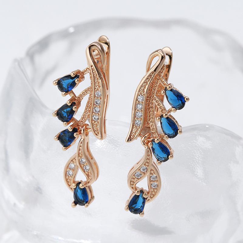 Розовое Золото С Зеленым Натуральным Цирконом Длинные Серьги-Подвески Для Женщин Ретро Этнические Свадебные Вечерние Изысканные Ювелирные Изделия