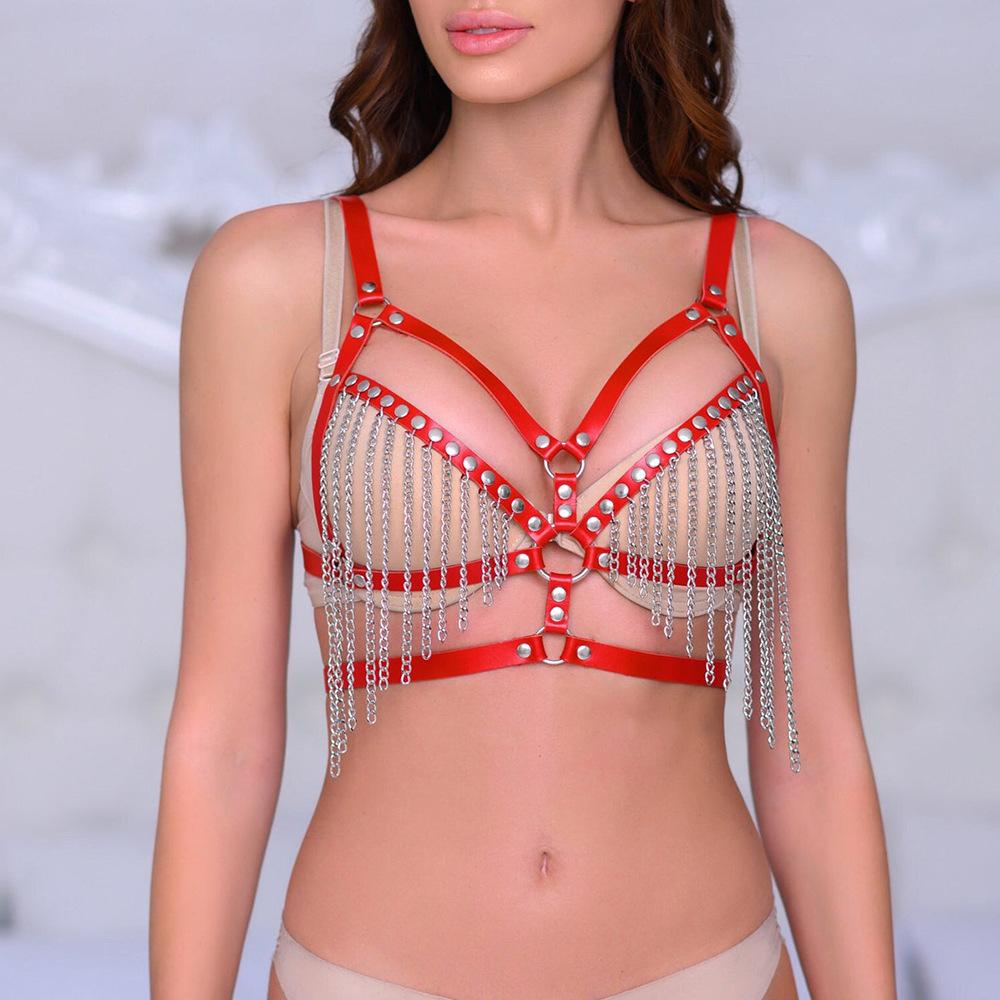 SM полый гот эротический пояс БДСМ искусственная кожа ремни для бондажа Wo нагрудная цепочка нижнее белье клетка корсет раб бюстгальтер костюмы в стиле панк