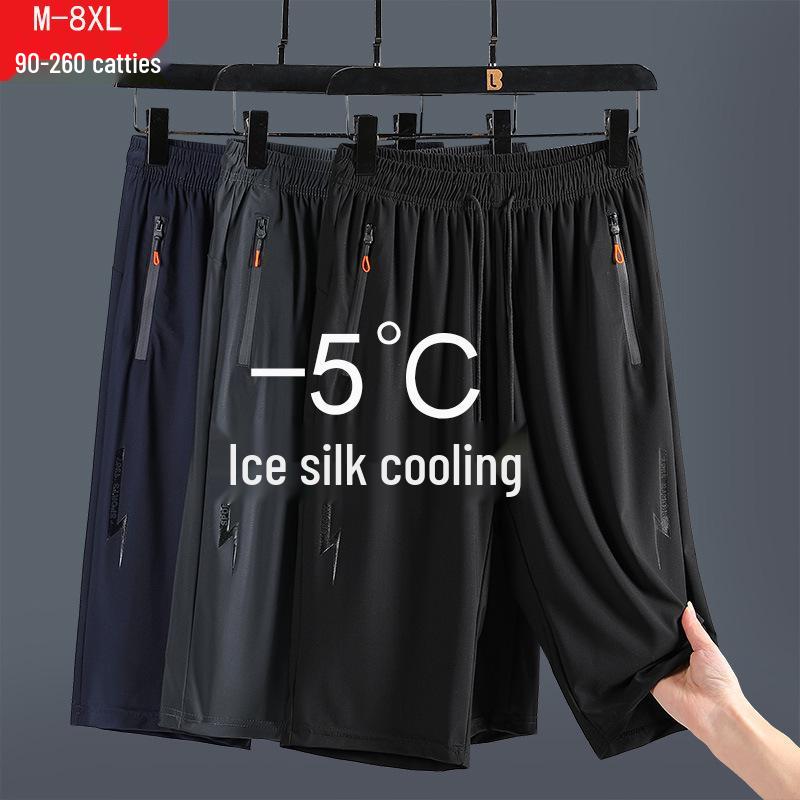 Мужские спортивные шорты-капри больших размеров из быстросохнущего ледяного шелка с принтом молнии