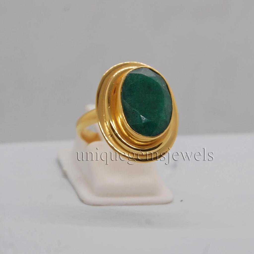 Кольцо из богатого зеленого изумруда из стерлингового серебра 925 пробы с наполнением желтым золотом, ювелирное изделие, кольцо ручной работы от мастера в подарок