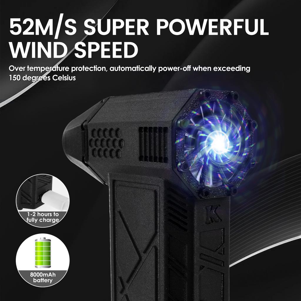 Пылесос со сжатым воздухом, мини-турбовентилятор, 130000 об/мин, 3-ступенчатый регулируемый беспроводной электрический пылесос для очистки клавиатуры ПК