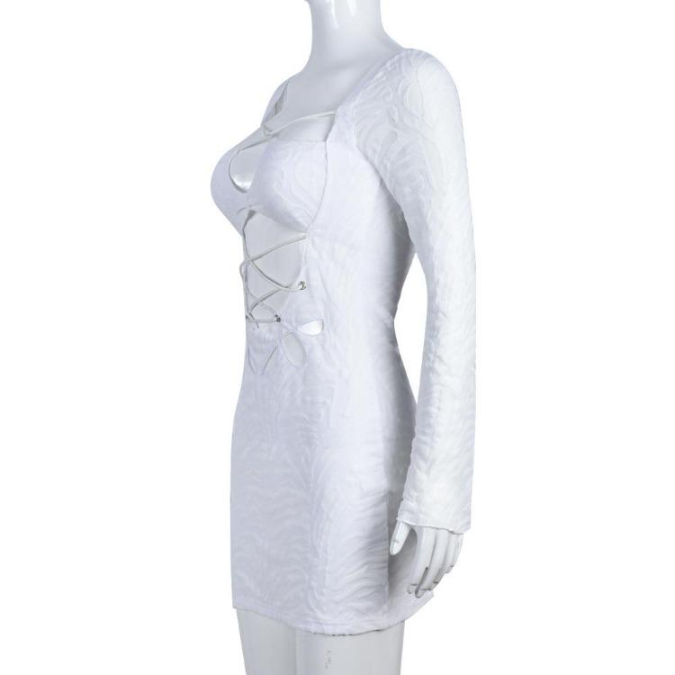 Сексуальное бандажное мини-платье для женщин, с длинным рукавом, на шнуровке, облегающее, уличная одежда, весеннее текстурированное платье