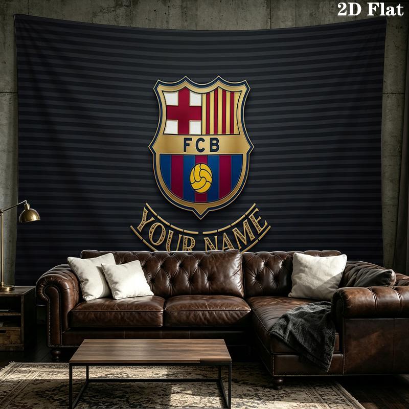 Custom Name FC Barcelona Printed Tapestry – Wall Hanging for Bedrooms, Dorms, and Home Decor