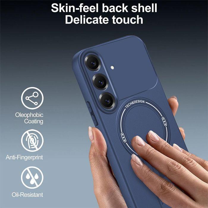 Coque Silicone - pour Samsung Galaxy A57 5G - avec Cercle Magnétique - Bleu Marine - 2 Verre Trempé