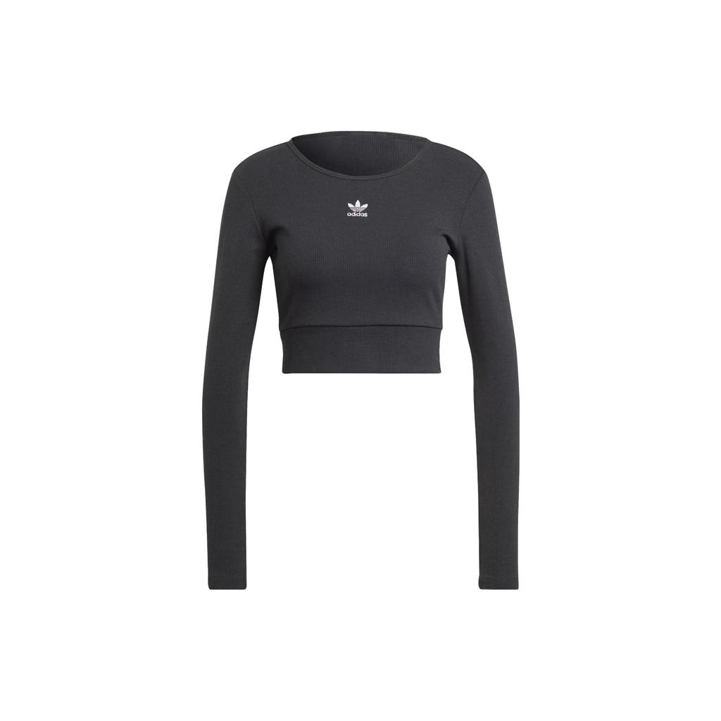 Adidas Originals Essentials Rib Long Sleeve Tee With Trefoil Logo Women Tops Black II8055