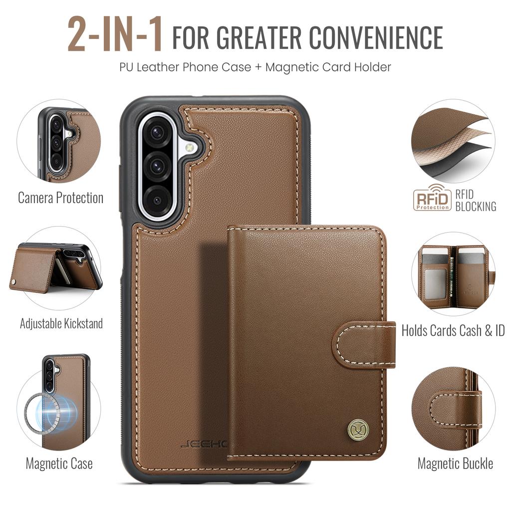 For Samsung Galaxy A36 5G Case JEEHOOD J09 RFID Blocking Card Holder Leather Back Phone Cover Magnetic Case