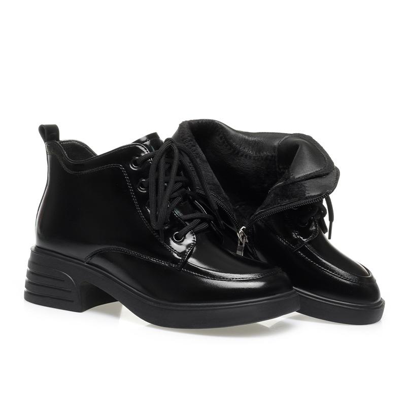 Осень Зима Женская Обувь Лакированная Кожа Плюшевые Теплые Женские Ботинки Платформа Толстая Подошва Ботильоны Женская Обувь Ботинки на Высоком Каблуке