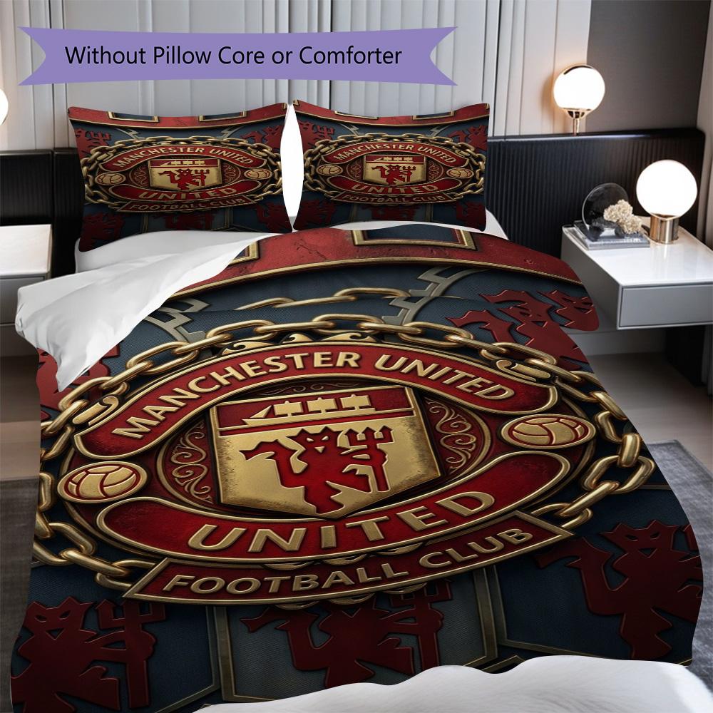 Manchester Emblem Display Three-piece set (1 * duvet cover + 2 * pillowcase, without core) 2D Flat Duvet cover and pillowcase Christmas birthday gift