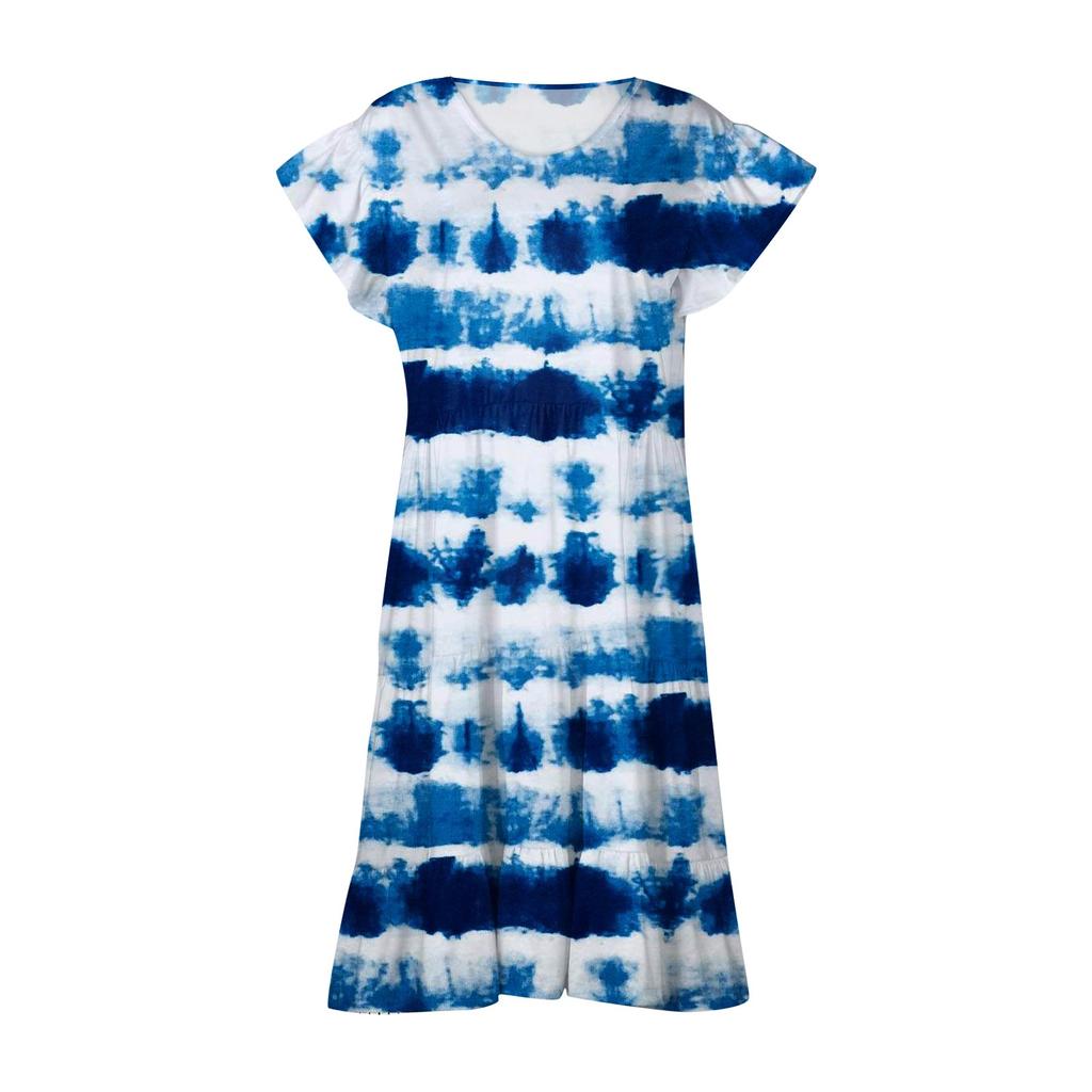 Summer Beach Dress For Women Plus Size Loose  V-Neck Tunic Ruffle Short Sleeve A-Line Comfortable Large Hem Dress