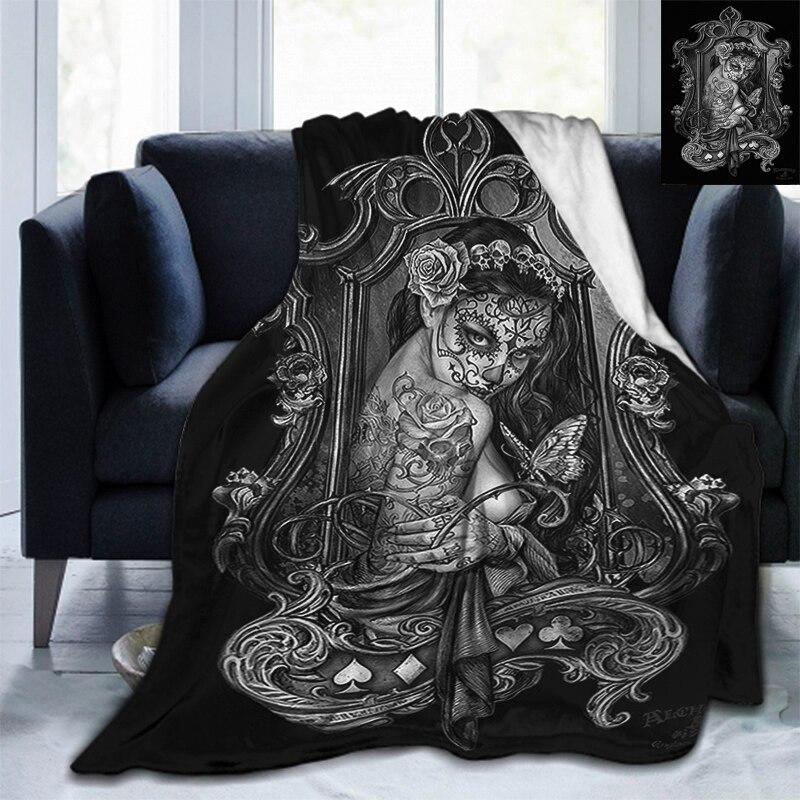 Мягкое фланелевое одеяло с черепом Сатаны и котом, всесезонное легкое теплое одеяло для гостиной/спальни