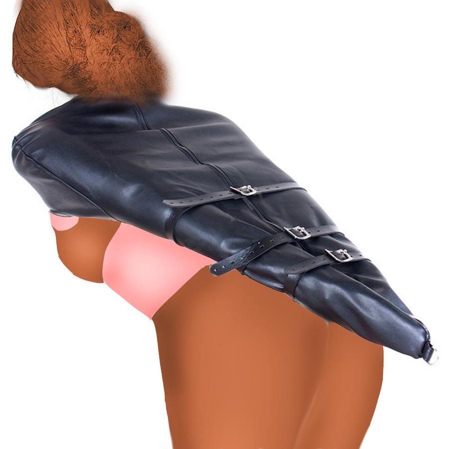 BDSM Bondage Leg/Arm Binder,Behind Back Straight Jacket,SM Leather Armbinder Restraint Slave Lockable Glove With Shoulder