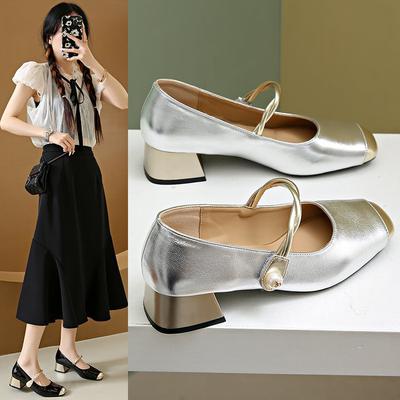 Весенние толстые каблуки одинарные женские туфли на высоком каблуке с надписью «Слово с неглубокой горловиной» и квадратной головкой женские туфли Мэри Джейн