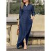 Women Casual Denim Shirt Dress Long Sleeve Button Down Collar Flip Tie Pocket Long Skirt Comfortable New Fashion Autumn