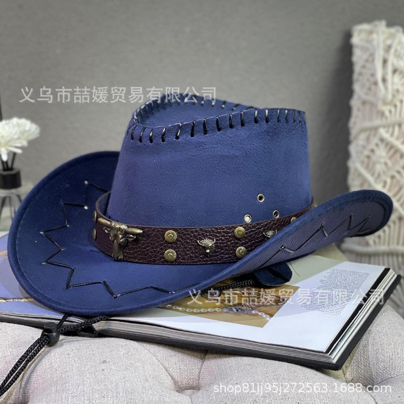 Bull head wide belt cowboy hat Western cowboy hat Men's and women's spring and summer travel sunscreen sunshade performance hat Europe and America