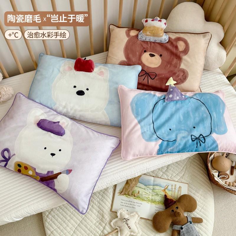 Cotton Flannel Pillowcase Kids Toddlers Soft Watercolor Cartoon Print 30x50cm Baby Bedding Home Use