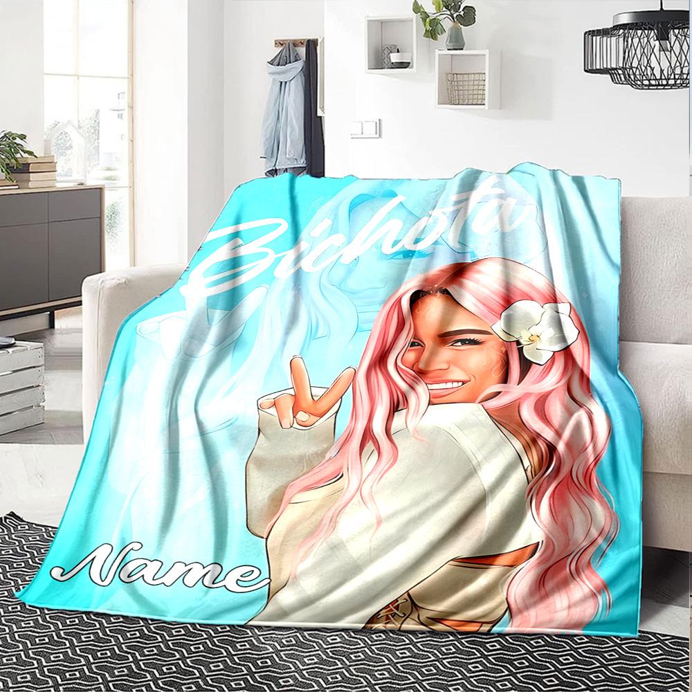 Customiz Name Personality singer Karol G Blanket Soft &Warm Sofa Office Bed Travel Lunch Break Blanket, Gift Suitable All Seasons