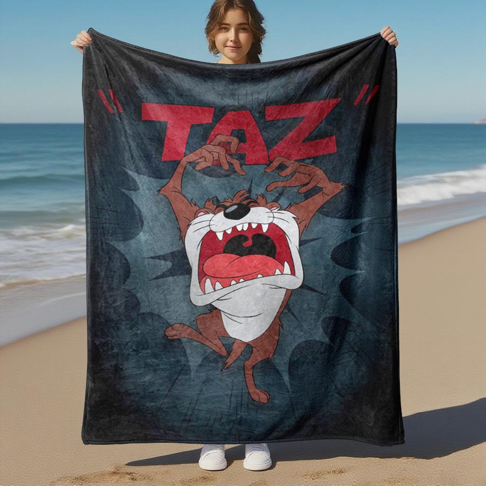 1pc Tazmanian Devil Speed Cartoon Outdoor Blanket - Throw Blanket, Soft , Flannel Blankets, Living Room, Travel, Camping-1102097