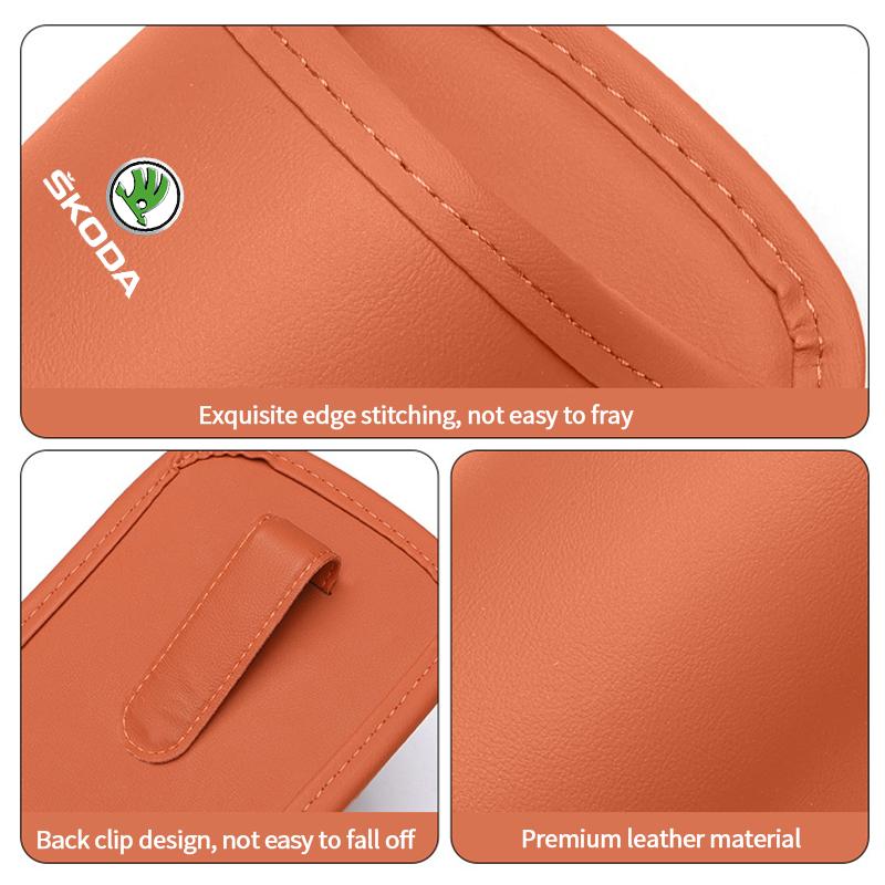 HIAQ2 Leather Car Door Side Water Cup Holder Interior Storage Box For Skoda Superb Octavia Rapid Karoq Enyaq Fabia Kamiq Yeti Scala