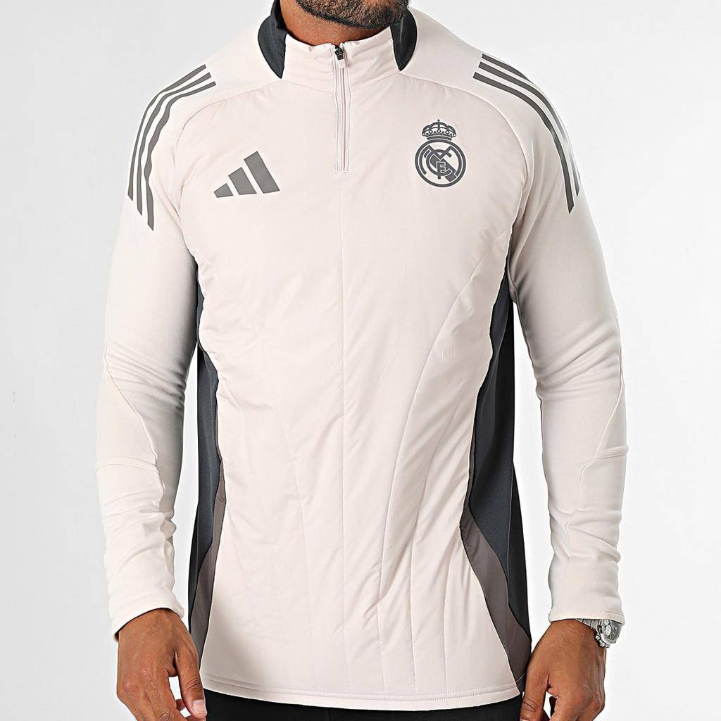 Adidas Футболка Real Madrid Tiro 24 Winterized с принтом логотипа, воротником-молнией, облегающая, с длинным рукавом, мужская, светло-фиолетовая IT5141