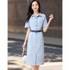 2025 Summer Simple and Fashionable Workwear with a Waist-Cinching A-Line Skirt, Age-Reducing Lapel, Commuting Mid-Length Dress for Women