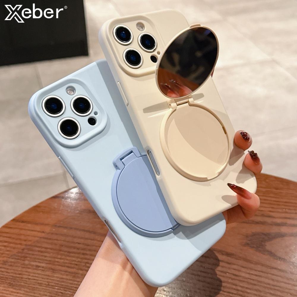 Чехол-подставка с зеркалом для iPhone 16 14 1 Pro Max Plus 13 12 11, мягкий амортизирующий чехол из жидкого силикона