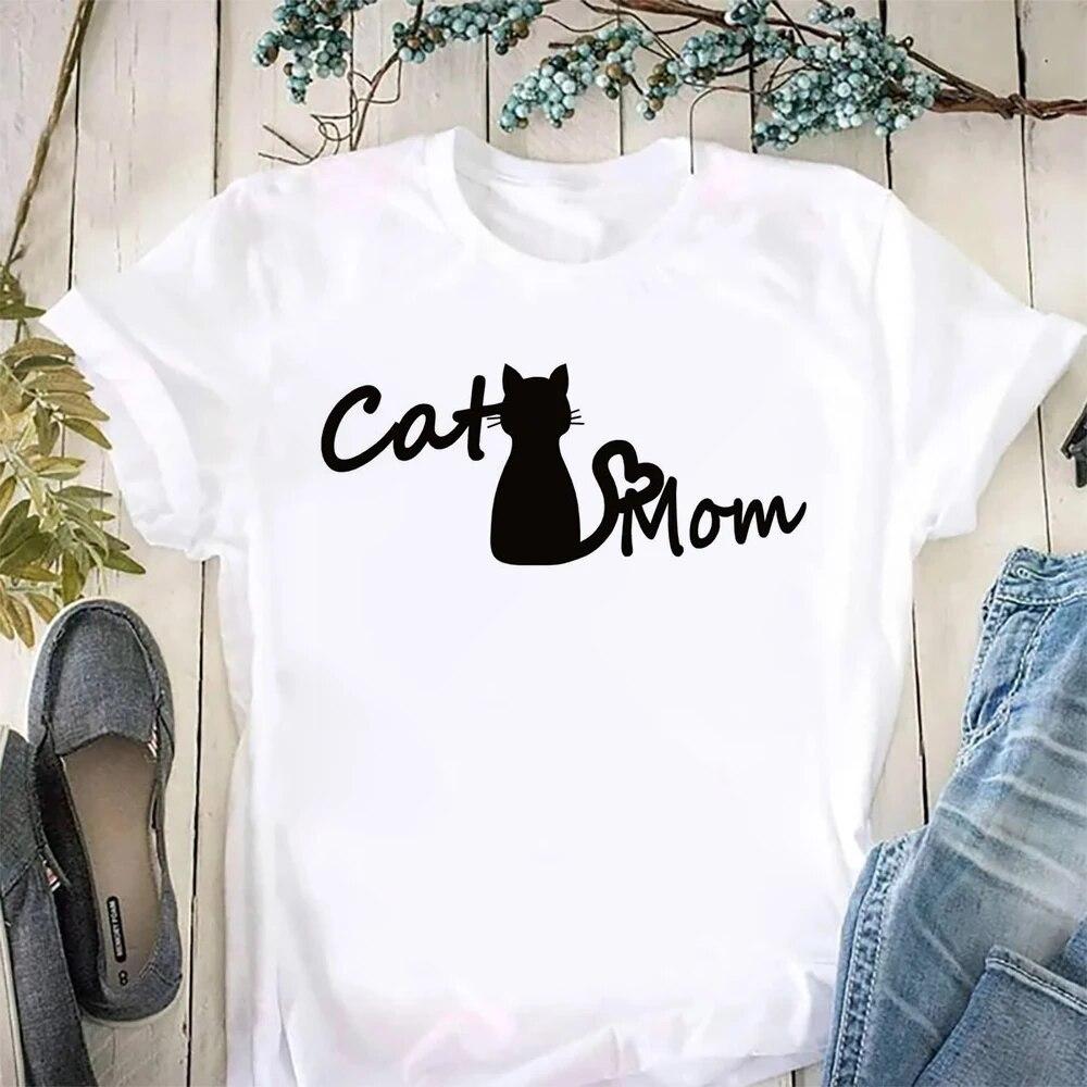 Футболка «Мать кошек» «Мама» Женская модная футболка Kawaii размера плюс с круглым вырезом Футболка с рисунком «Мама» Женские повседневные футболки с короткими рукавами