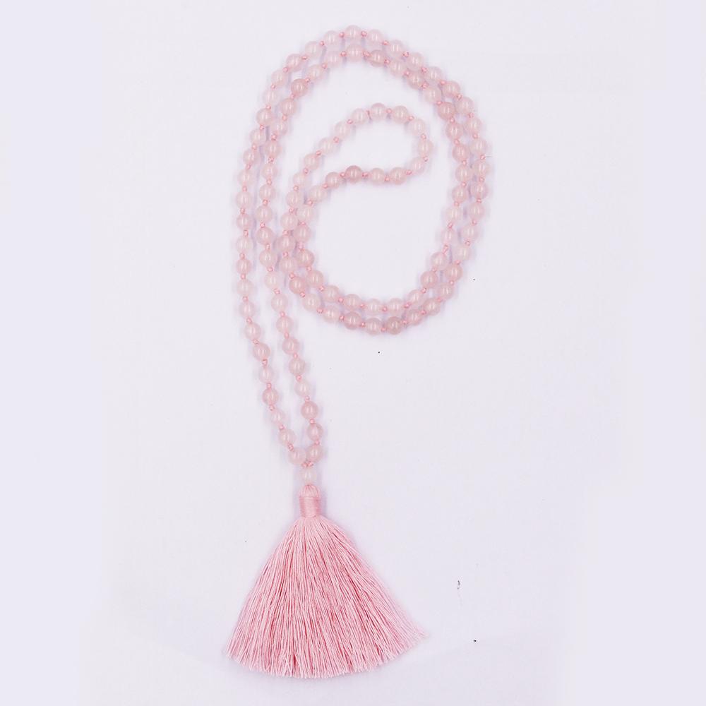 Natural Healing Classic Crystal Stone 108 Prayer Yoga Meditation Rose Quartz Beads Mala Necklace with Beaded Bracelet