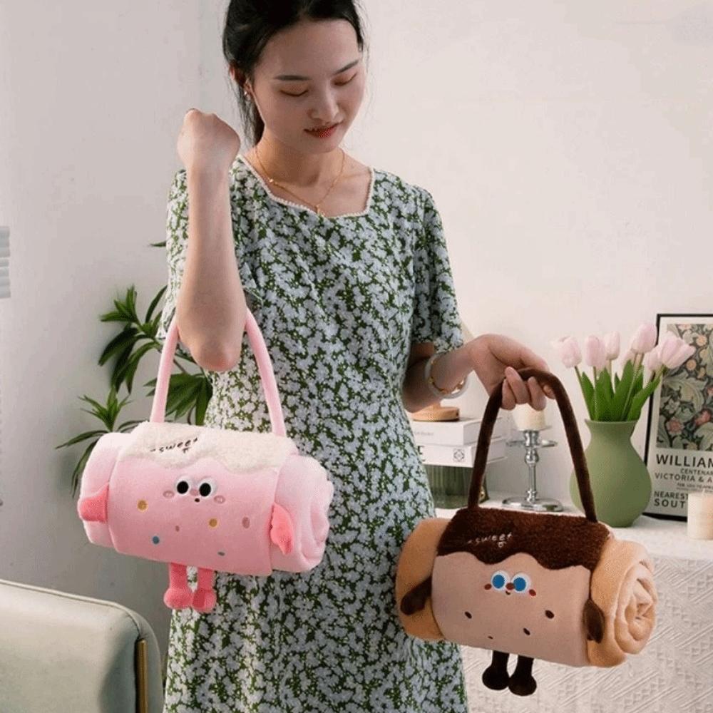 Cozy 2 in 1 Foldable Roll Blanket Cartoon Warm Nap blanket Handheld Plush Pillows Blanket Office