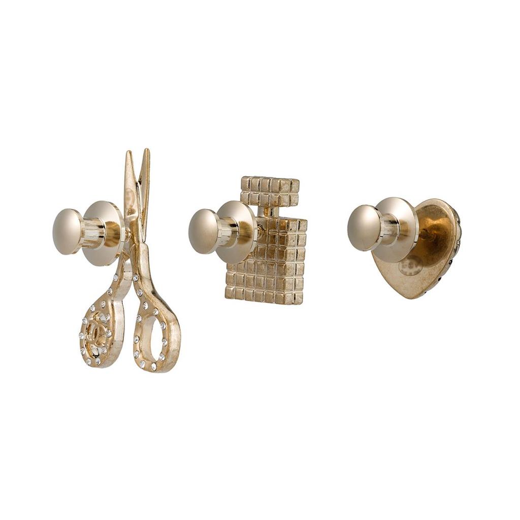 Chanel Scissors Perfume Heart Three-Piece Set Brooch Unisex Accessories Gold AB5939B05184NB603