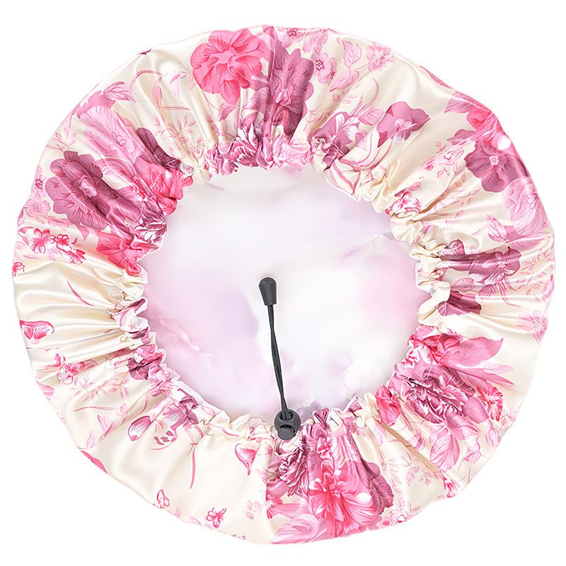 1pc Men and Women Double Layer Waterproof Shower Cap Floral Print Adjustable Double-Layer Elastic Hair Cap Bathing Accessory