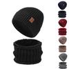 Winter Men's Knitted Hat Scarf Kit Stretch Warm Hat Two-Piece Set Thick Sleeve Cap Skullies Beanies