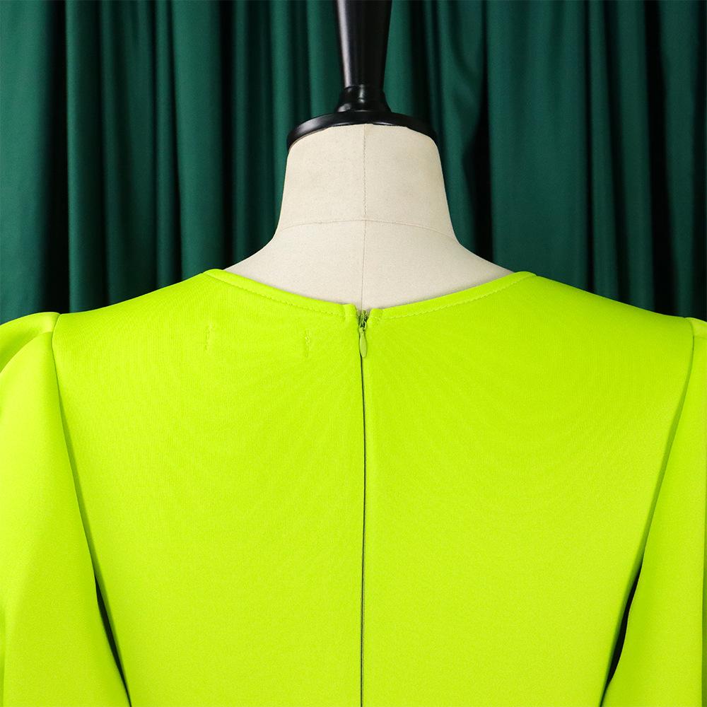 Женское модное однотонное платье большого размера, элегантное цельное платье с v-образным вырезом и пышными рукавами