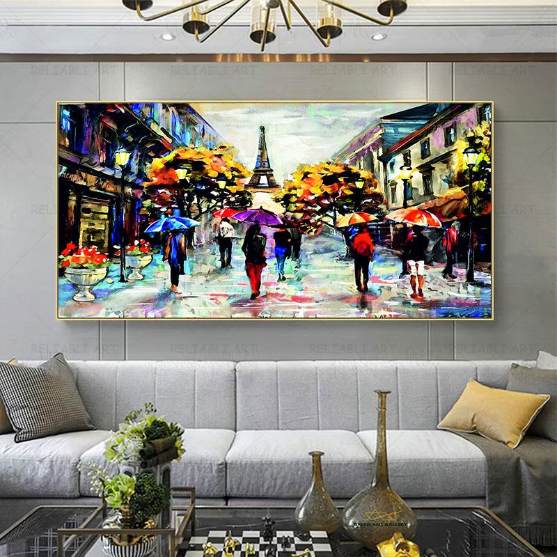 Большой размер Ретро картина маслом напечатанные холсты Плакаты с видом на улицу Парижа Пейзаж Пары Настенные картины для декора гостиной