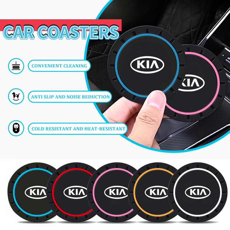 AABIU1 2pcs Car Silicone Coasters Water Cup Pads Non-Slip Mats For KIA K5 K2 Rio Optima Sportage Ceed Soul Picanto Venga Forte Stonic