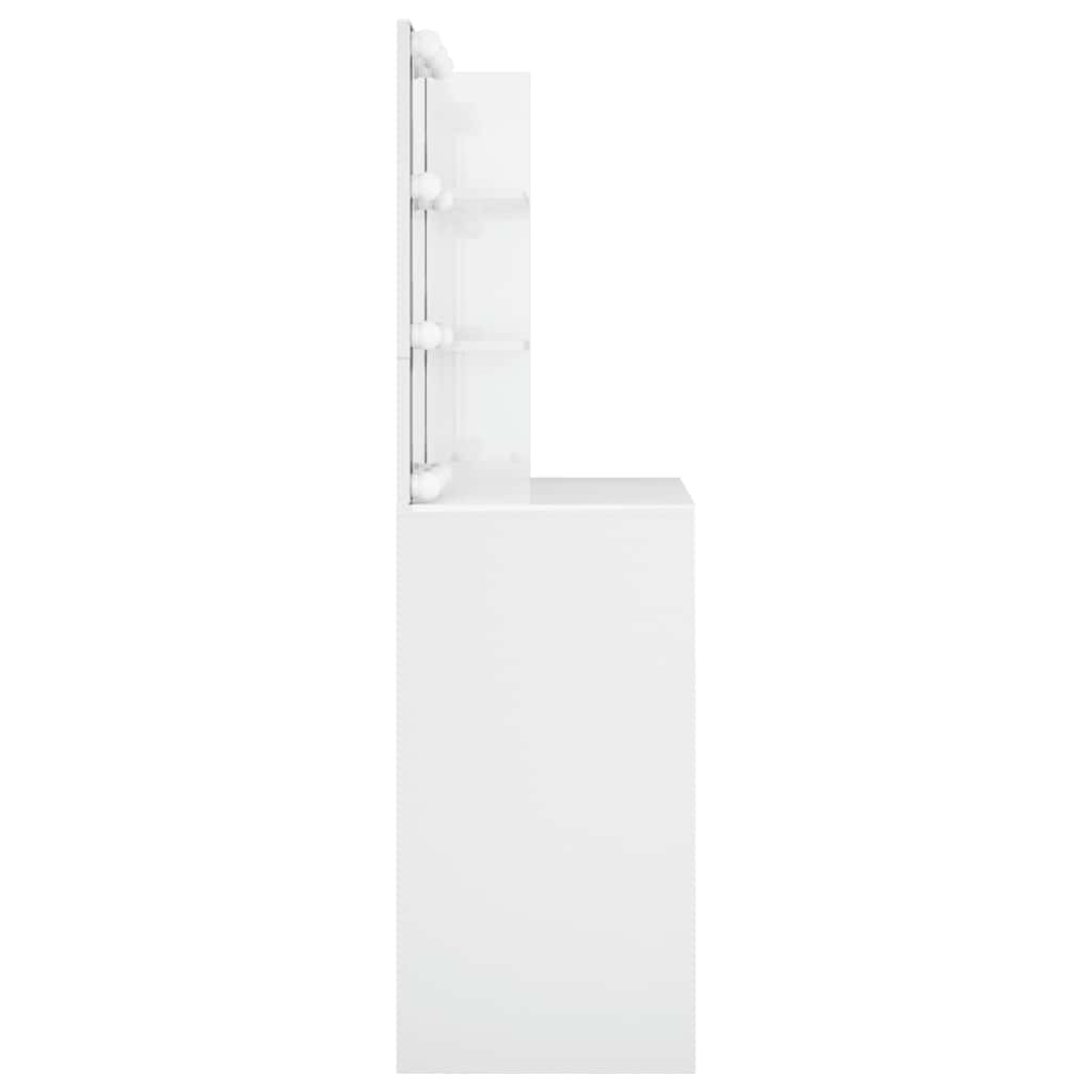 Makeup Table with LED Lights High Gloss White 74.5 x 40 x 141 cm