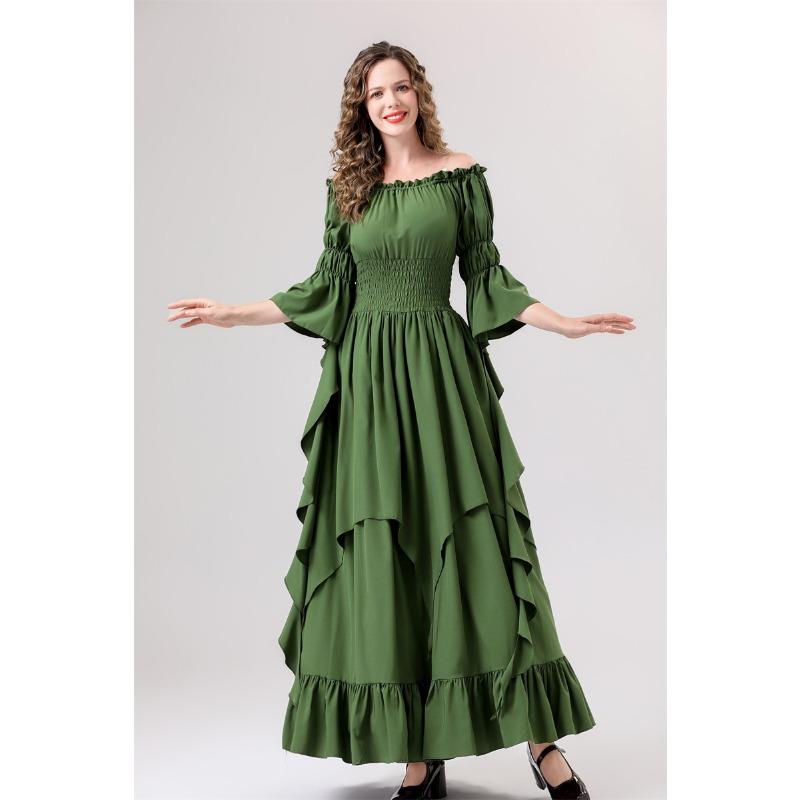 Хэллоуин новое средневековое ретро платье-костюм с великолепным рукавом-рогом, многоцветное