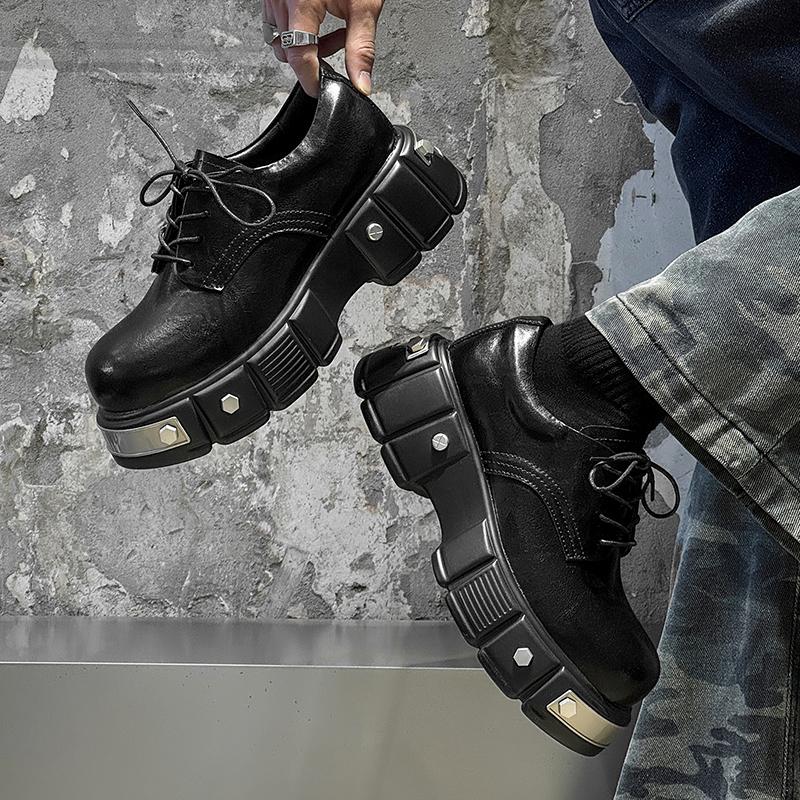 Мужские кожаные туфли с большой головой Роскошный дизайнерский стиль Работа и офис Улица Мода Повседневные туфли на высокой подошве Новые