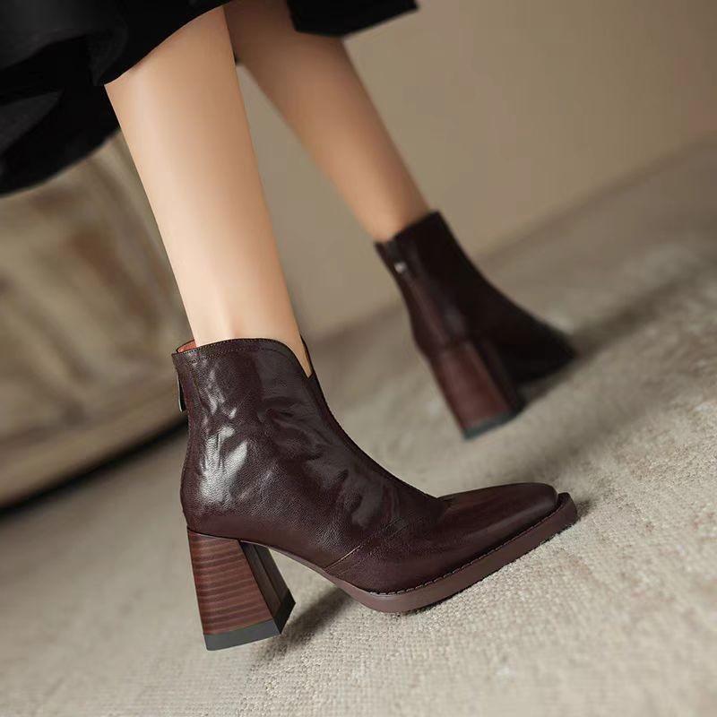 Fashion Aphixta Luxury Leather Women Ankle Boots Plush Warm Zipper Close Modern Boots High Heels Shoes Woman Boats Botines Para Mujeres