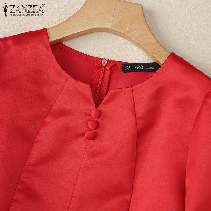 ZANZEA Женская повседневная однотонная блузка с v-образным вырезом и рукавами 3/4