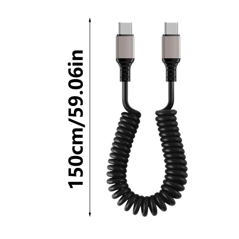 Зарядное устройство Type C Проводная линия USB C Спиральный кабель с 6A Быстрой зарядкой Поддерживает передачу данных