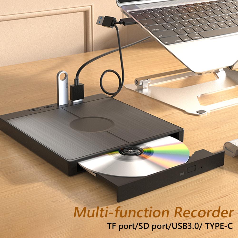 7 In 1 External CD/DVD Drive CD Burner with 2 USB/Type-C Ports USB 3.0 CD/DVD Disk Drive Player Burner Reader Writer for Laptop