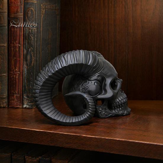 Персонализированный Гот Декор Комнаты 3D Печатное Украшение Череп с Рогами Козла, Гот Дьявол с Рогами Барана Ручная Работа Стиль Настольный Череп, Хэллоуинская Темная Статуэтка для Дома