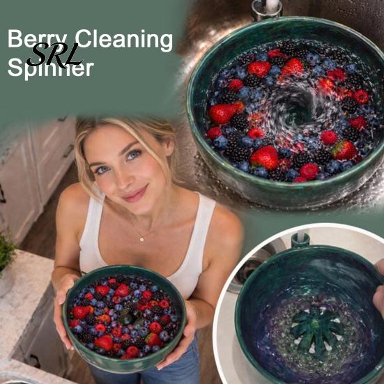 Manual Fruit Washer Berry Swirl Bowl with Drain Holes, 3D Printed Vortex Food Grade Washing Rinse Bowl, Self Rinsing for Kitchen Countertop Vegetable