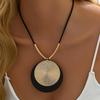 1pc Stitching Geometric Round Pendant Necklace Retro Style Statement Jewelry For Vacation Wear